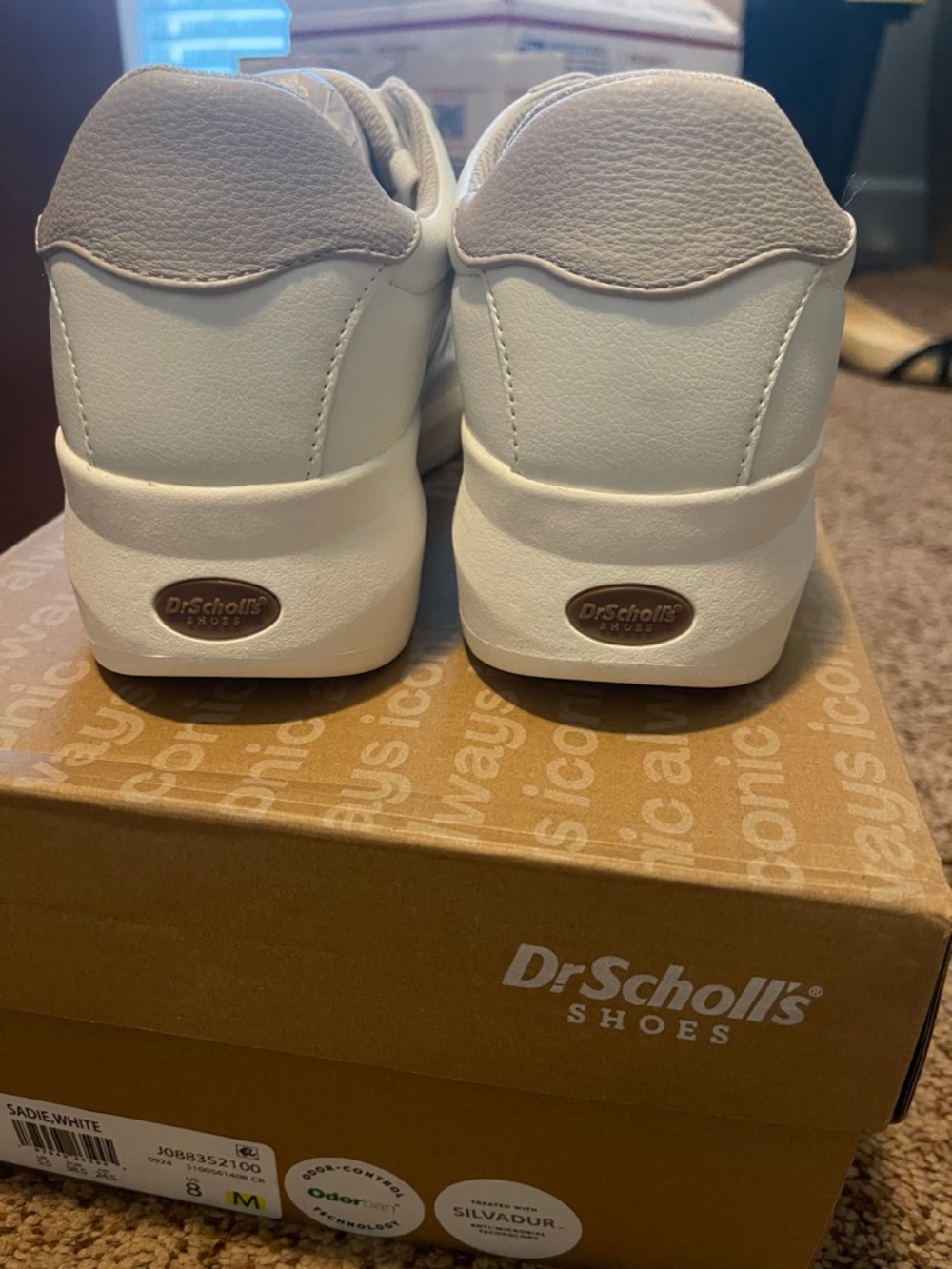 New with Box Dr. Scholl's White Platform Sneakers with Taupe Heel Detail - Picture 5 of 7